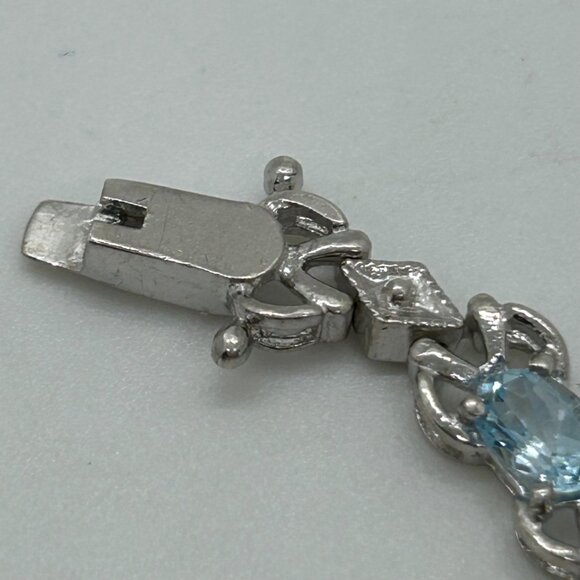 Sterling Silver Tennis Bracelet Blue Gemstones 6.5 " Vintage 1980 11.11grams - Picture 4 of 16